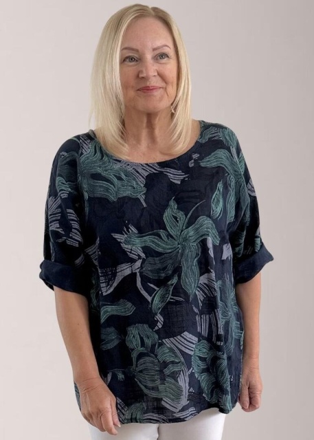 Nina Murati Italian Navy Abstract Flower Top